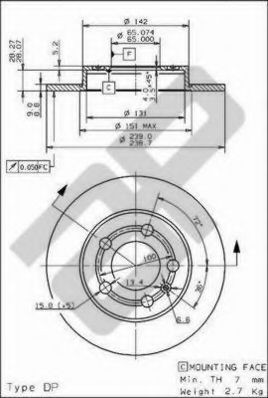 METZGER 14841 V: Piduriketas Ø: 239mm, täis, koos turvakruvide kopmlektiga, CST216