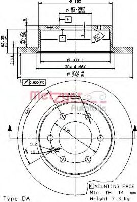 METZGER 14908 E: Piduriketas Ø: 298mm, täis, koos turvakruvide kopmlektiga, CST218
