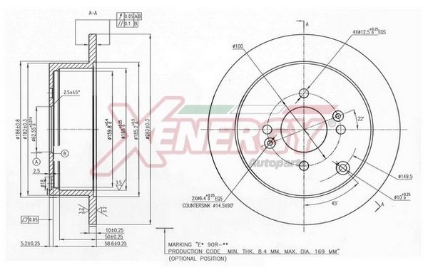 AP XENERGY X601505: Δισκόπλακα Πίσω άξονας, Ø: 262mm, πλήρες, Ø: 262mm