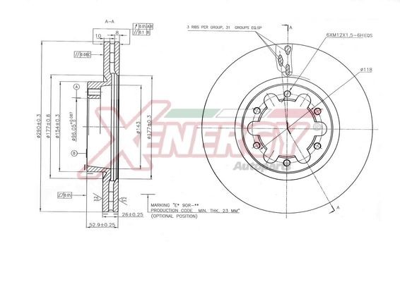 AP XENERGY X602798: Piduriketas Esisild, Ø: 290mm, õhutusega, Ø: 290mm