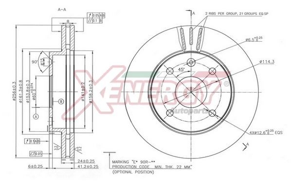 AP XENERGY X602812: Piduriketas Esisild, Ø: 256mm, õhutusega, Ø: 256mm