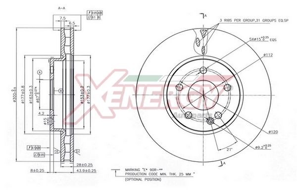 AP XENERGY X602818: Disc de frână punte fata, Ř: 300mm, ventilat, Ř: 300mm