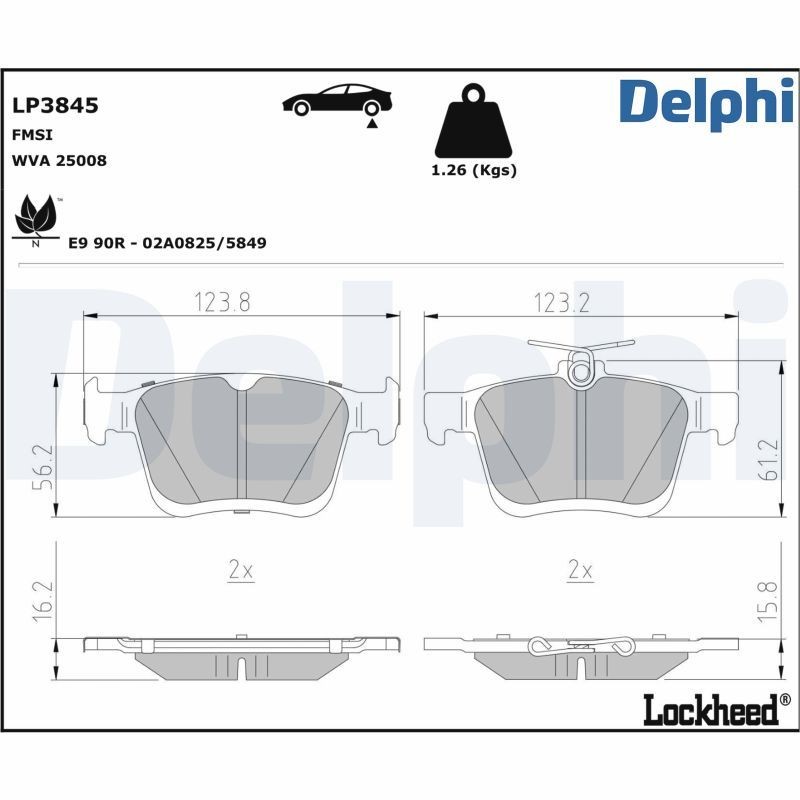 DELPHI LP3845: Piduriklotsid ilma lisavarustuseta, koos kokkusurumisvastase plekiga