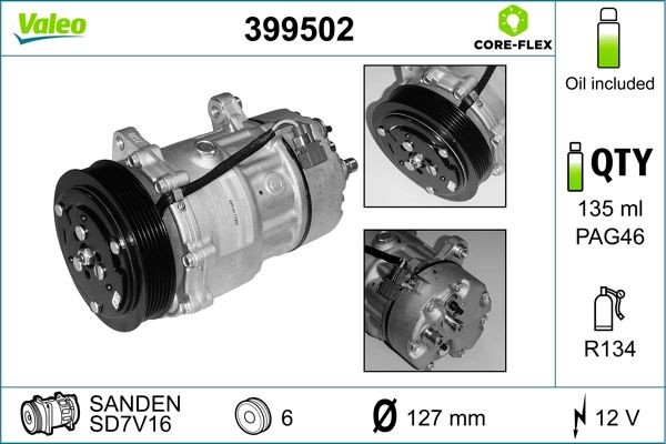VALEO 399502: Kondicionieriaus kompresorius VALEO CORE-FLEX su PAG kompresorine alyva