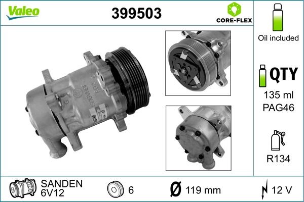 VALEO 399503: Compresor AC VALEO CORE-FLEX cu elei compresor-PAG
