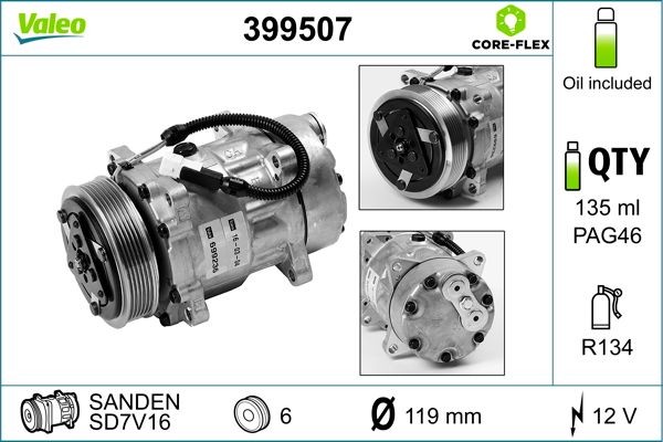 VALEO 399507: Kondicionieriaus kompresorius VALEO CORE-FLEX su PAG kompresorine alyva