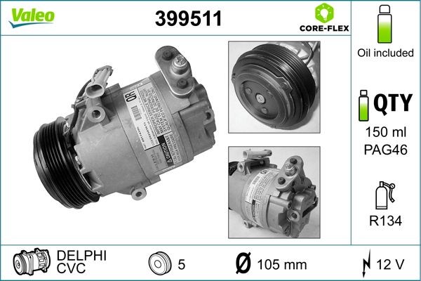 VALEO 399511: Compresor AC VALEO CORE-FLEX cu elei compresor-PAG