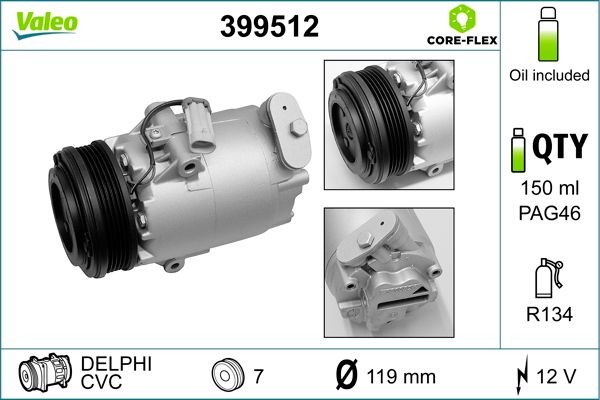 VALEO 399512: Compresor AC VALEO CORE-FLEX cu elei compresor-PAG