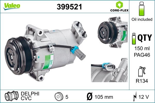 VALEO 399521: Compresor AC VALEO CORE-FLEX cu elei compresor-PAG