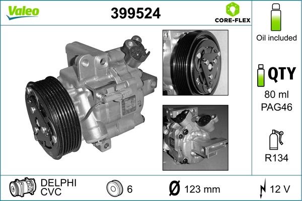 VALEO 399524: Kompresor klimatizácie VALEO CORE-FLEX s PAG - kompresorovym olejom