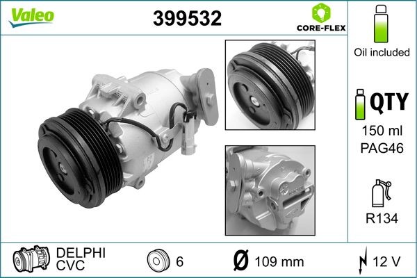 VALEO 399532: Compressore aria condizionata VALEO CORE-FLEX con olio compressore-PAG
