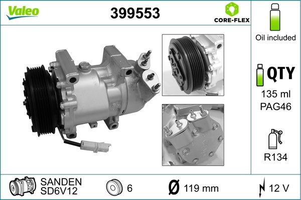 VALEO 399553: Kompresor klimatizácie VALEO CORE-FLEX s PAG - kompresorovym olejom