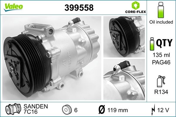 VALEO 399558: Kompresor, klimatizace VALEO CORE-FLEX s kompresorovým olejem PAG