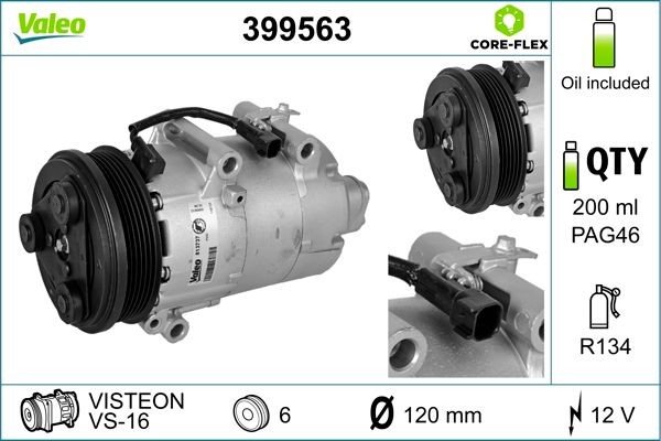 VALEO 399563: Kliimakompressor VALEO CORE-FLEX PAG-kompressoriõliga