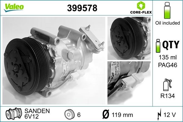 VALEO 399578: AC-kompressor VALEO CORE-FLEX med PAG-kompressorolja