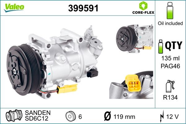 VALEO 399591: Compressore aria condizionata VALEO CORE-FLEX con olio compressore-PAG