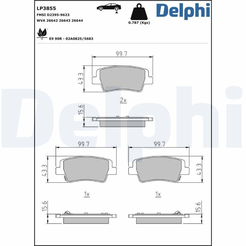 DELPHI LP3855: Piduriklotsid ilma lisavarustuseta, koos kokkusurumisvastase plekiga