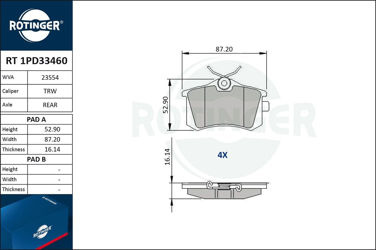 ROTINGER RT 1PD33460: Piduriklotsid koos kleepfooliumiga