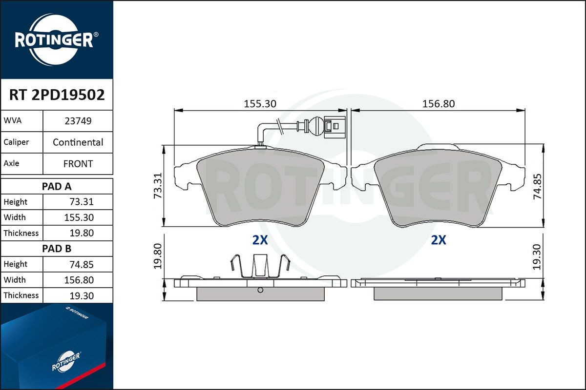 ROTINGER RT 2PD19502: Brzdové platničky s proti hlukovým plechom