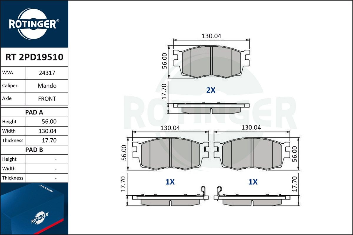 ROTINGER RT 2PD19510: Plăcuțe de frână cu tabla anti scartait