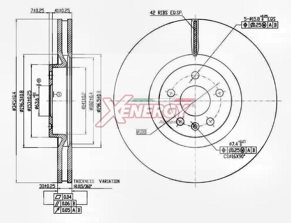 AP XENERGY X602926: Disc de frână punte fata, Ř: 345mm, ventilat interior, Ř: 345mm, lacuit