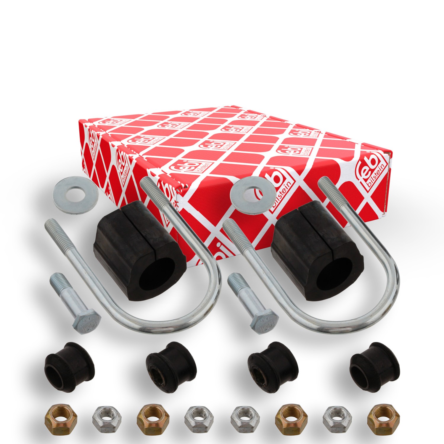 FEBI BILSTEIN 02850: Set reparatie, bucsa bara stabilizatoare punte fata, cu suport, cu suruburi