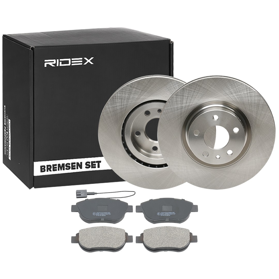 RIDEX 3405B1800: Pidurikomplekt, ketaspidur Esisild, Ø: 284mm, õhutusega, koos kokkusurumisvastase plekiga