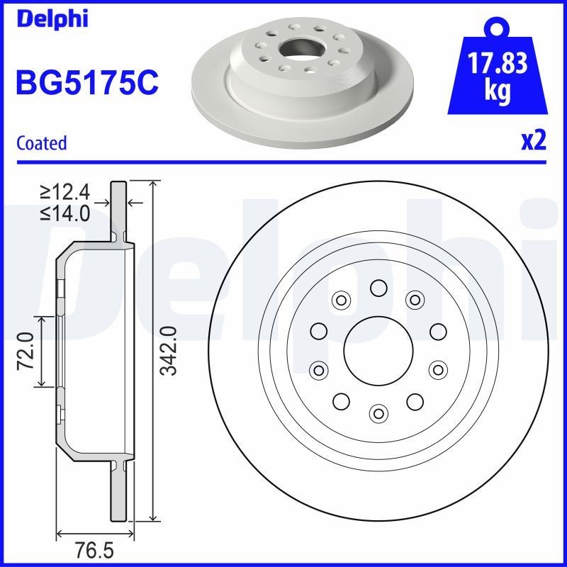 DELPHI BG5175C: Piduriketas Ø: 342mm, täis, Ø: 342mm, kaetud
