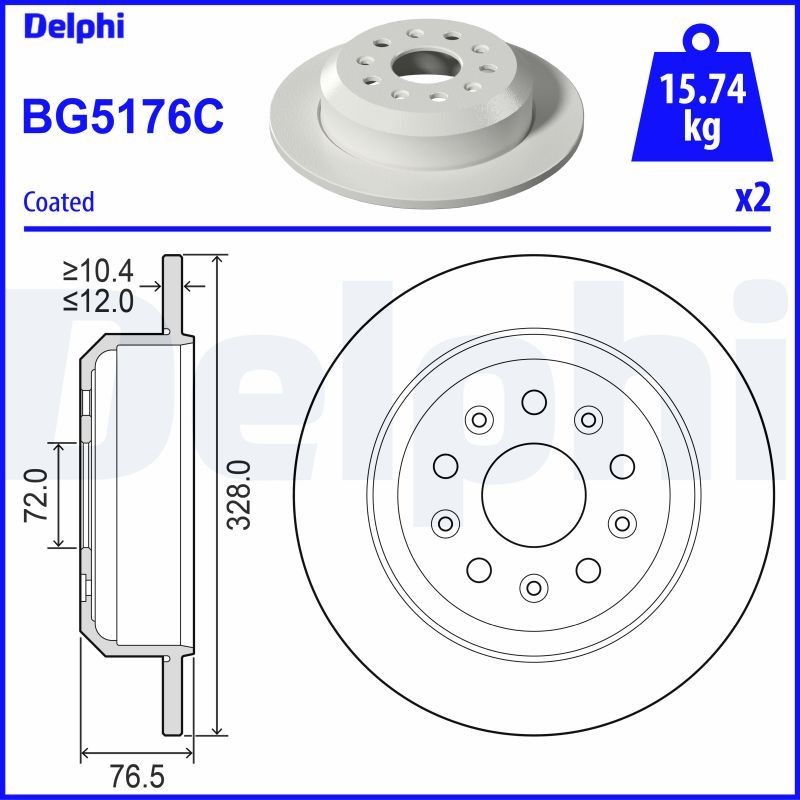 DELPHI BG5176C: Piduriketas Ø: 328mm, täis, Ø: 328mm, kaetud