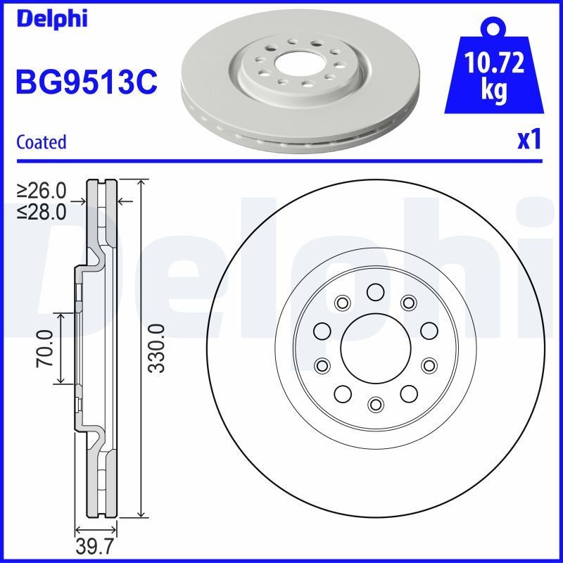 DELPHI BG9513C: Piduriketas Ø: 330mm, õhutusega, Ø: 330mm, kaetud