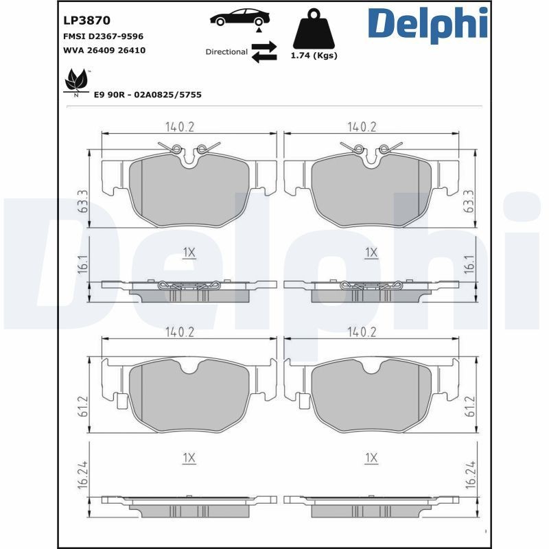 DELPHI LP3870: Piduriklotsid ilma lisavarustuseta, koos kokkusurumisvastase plekiga