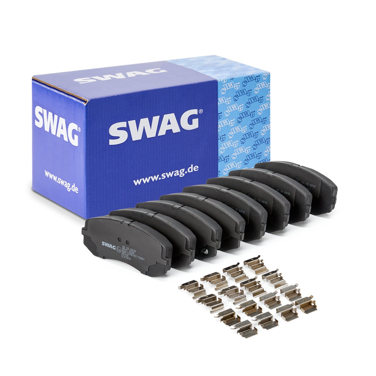SWAG 33 10 6419: Plăcuțe de frână punte fata, puntea spate, cu tabla anti scartait, cu material de prindere