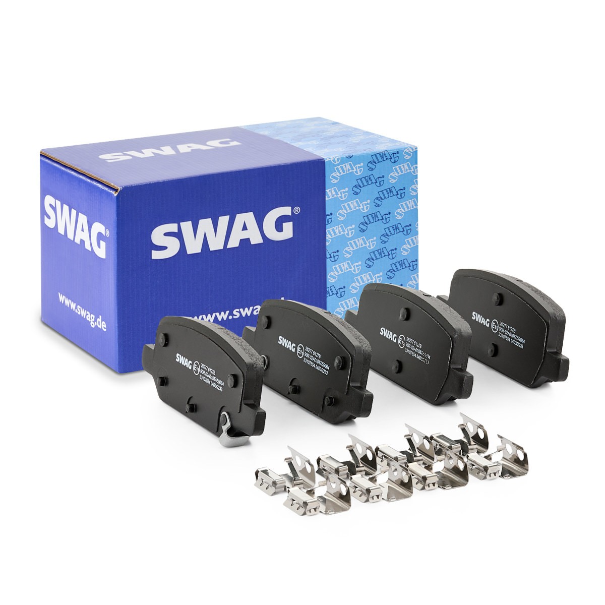 SWAG 33 10 7654: Plăcuțe de frână puntea spate, cu cleme