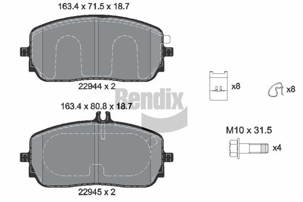 BENDIX Braking BPD2438: Piduriklotsid koos lisadega, koos pidurisadula kruvidega