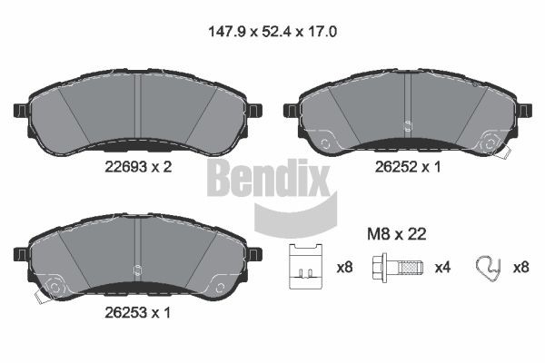 BENDIX Braking BPD2456: Piduriklotsid koos lisadega, koos pidurisadula kruvidega