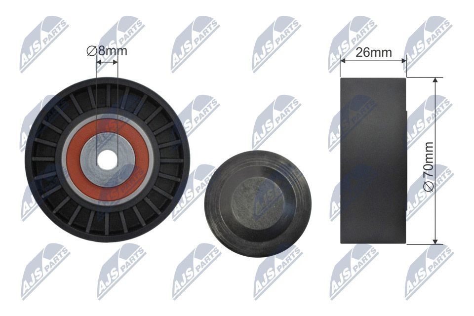 NTY RNK-AU-063: Įtempiklio skriemulys, V formos rumbuotas diržas Ø: 70mm, Ø: 70mm