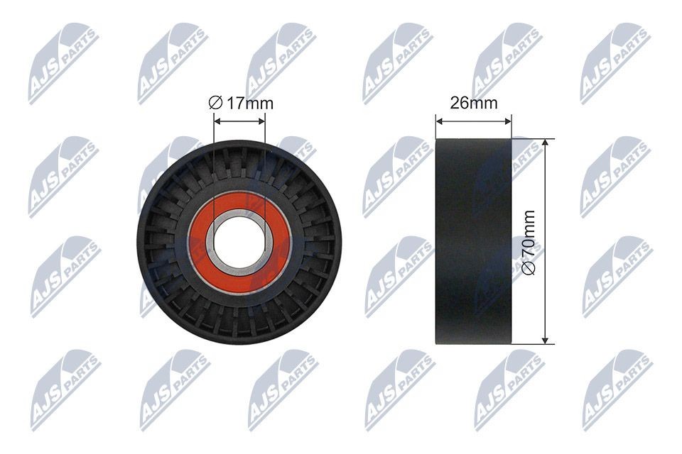 NTY RNK-BM-046: Įtempiklio skriemulys, V formos rumbuotas diržas Ø: 70mm, Ø: 70mm