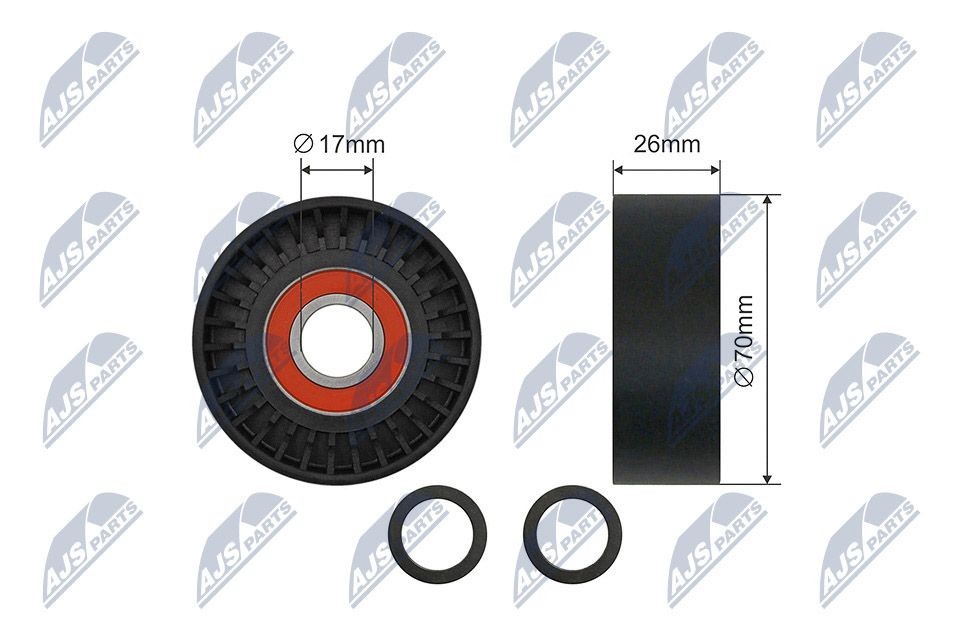 NTY RNK-BM-048: Įtempiklio skriemulys, V formos rumbuotas diržas Ø: 70mm, Ø: 70mm