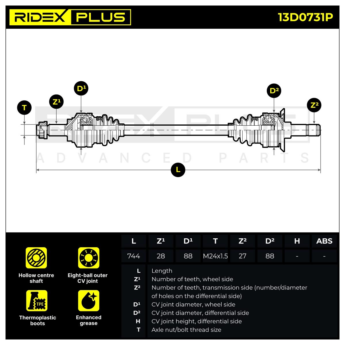 RIDEX PLUS 13D0731P: Veovõll Tagasild vasakul, 739mm