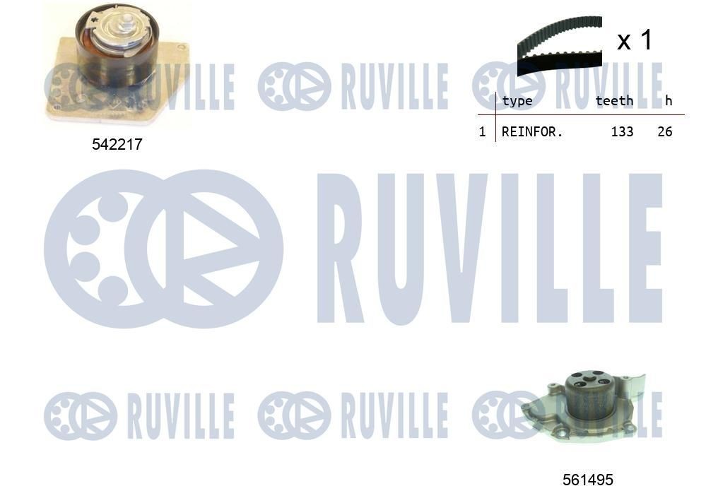 RUVILLE 5503361: Vesipumppu + jakohihnasarja Hampaita: 133, Leveys: 26mm