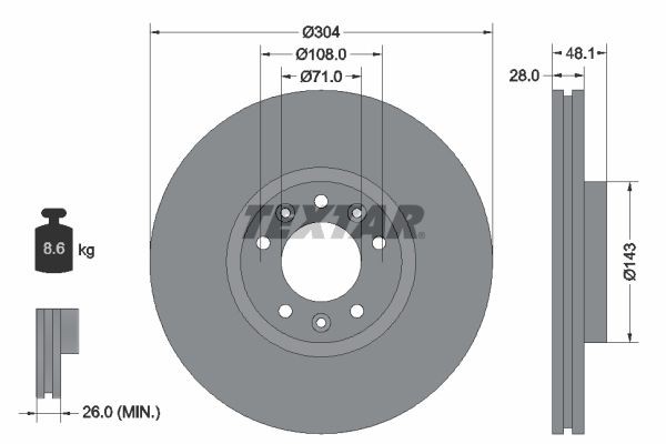TEXTAR 92232305: Piduriketas PRO+ Ø: 304mm, sisemine õhutus, Ø: 304mm, kaetud, ilma rattakeskmeta, ilma rattalaagrita, ilma rattakinnituspoltideta