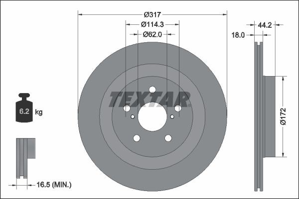 TEXTAR 92343103: Disque de frein PRO Ø: 317mm, ventilé de l'intérieur, Ø: 317mm, revêtu, sans moyeu de roue, sans roulement de roue, sans boulon de fix° de roue
