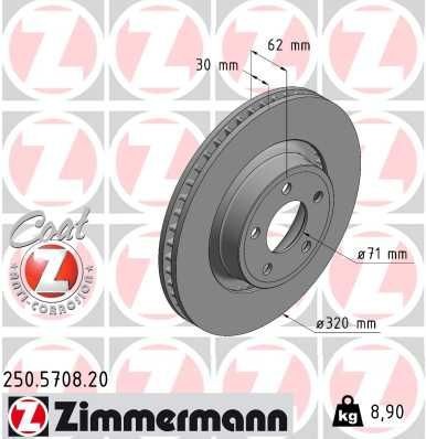ZIMMERMANN 250.5708.20: Disc de frână COAT Z Ř: 320mm, ventilat exterior, Ř: 320mm, acoperit (cu un strat protector)