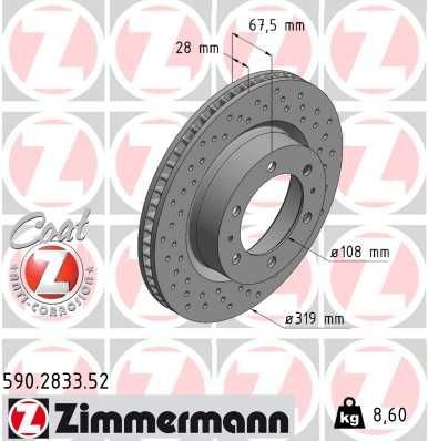 ZIMMERMANN 590.2833.52: Piduriketas SPORT Z Ø: 319mm, sisemine õhutus, perforeeritud, Ø: 319mm, kaetud