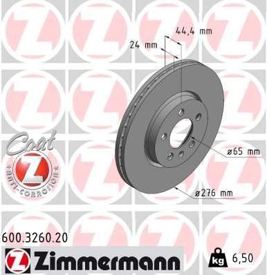 ZIMMERMANN 600.3260.20: Piduriketas COAT Z Ø: 276mm, sisemine õhutus, Ø: 276mm, kaetud