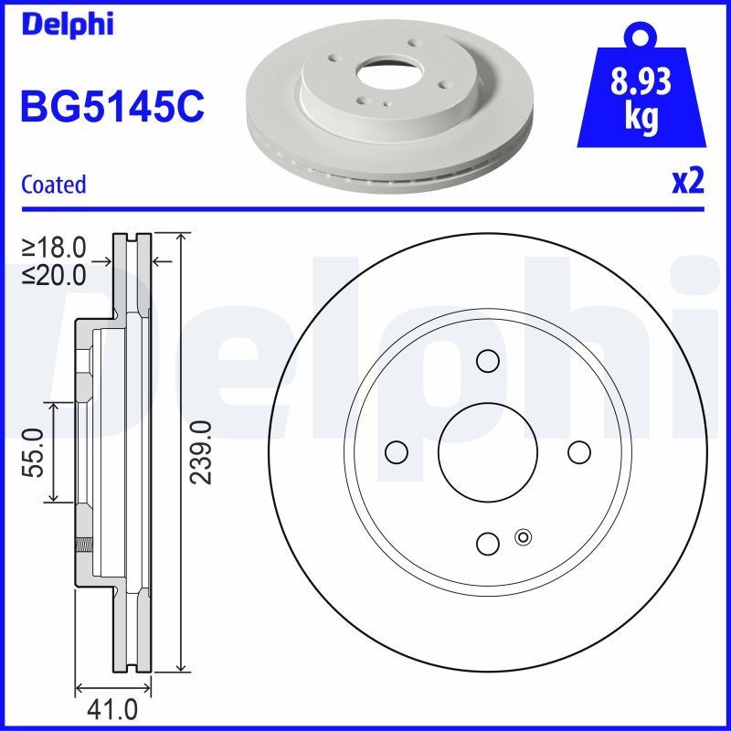 DELPHI BG5145C: Piduriketas Ø: 239mm, õhutusega, Ø: 239mm, kaetud