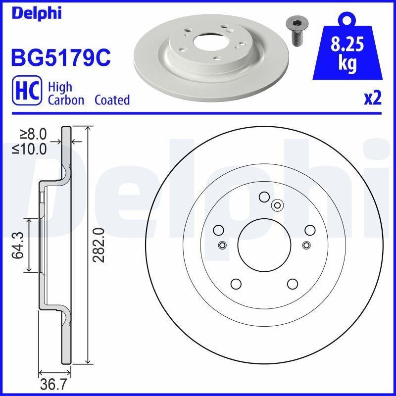 DELPHI BG5179C: Спирачен диск Ø: 282mm, плътен, Ø: 282mm, с покритие