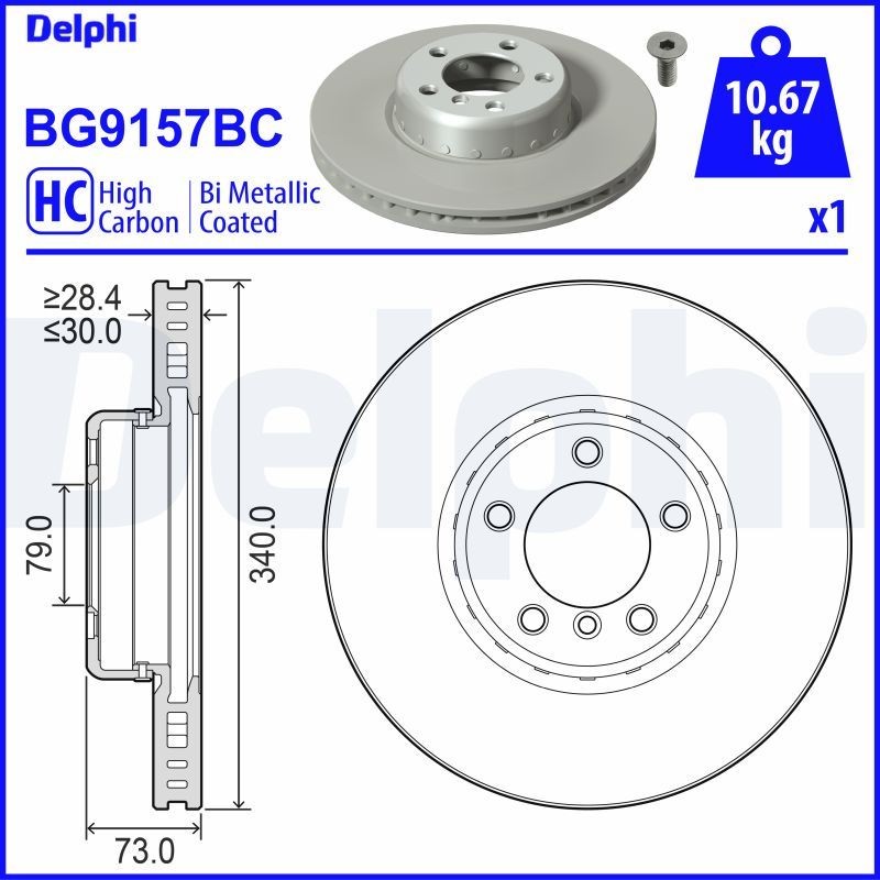 DELPHI BG9157BC: Piduriketas Ø: 340mm, õhutusega, kaheosaline piduriketas, Ø: 340mm, kaetud