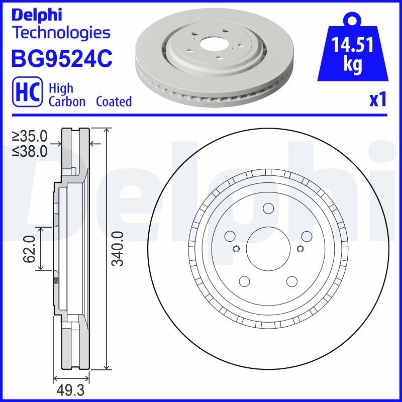 DELPHI BG9524C: Piduriketas Ø: 340mm, õhutusega, Ø: 340mm, kaetud
