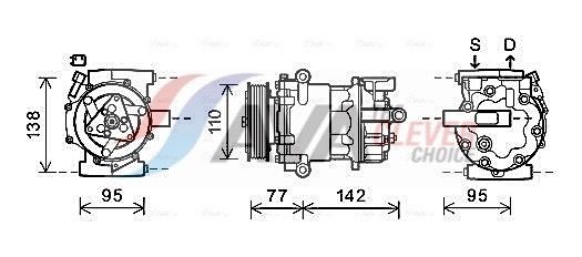 AVA COOLING SYSTEMS FDAK470: Aircopomp ** CLEVER FIT ** Met PAG compressorolie, Met magneetkoppeling, Met diode